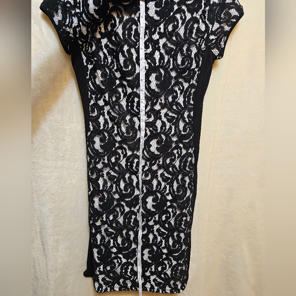 Premise Annie Sez Retro Rare Black Lace Overlay Dress Bodycon Women's Sz 6 NWT - Picture 4 of 10